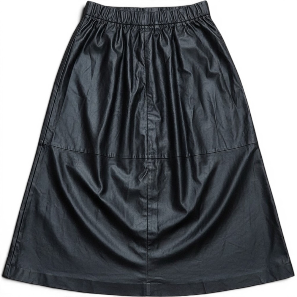 A New Day Matte Pleather Midi Aline Boho Dark Academia Pull On Skirt Edgy Medium